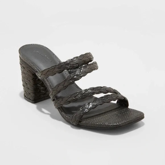 black raffia braided beach block heel sandal mules 8 | resortwear vacation - Picture 1 of 15
